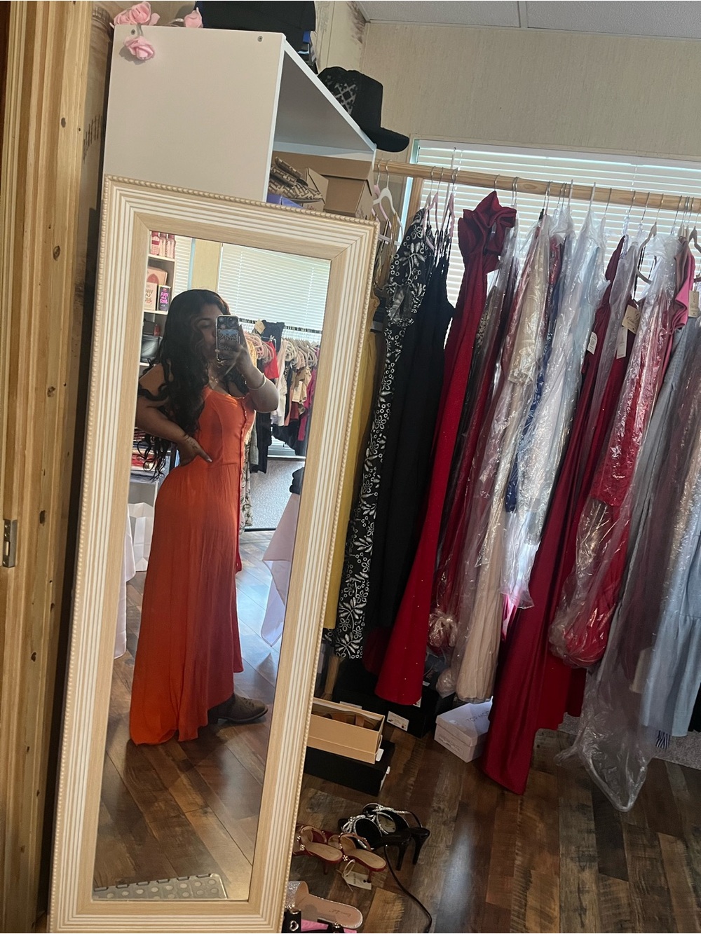 Orange Maxi Dress - Sleek Strappy Silhouette